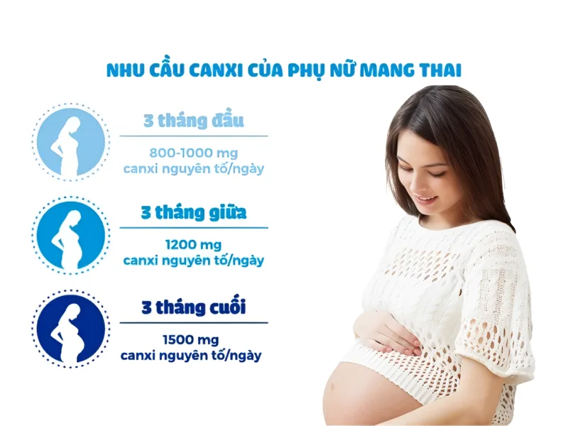 Thai phụ từ 19 tuổi trở lên cần khoảng 1.000 mg canxi/ngày